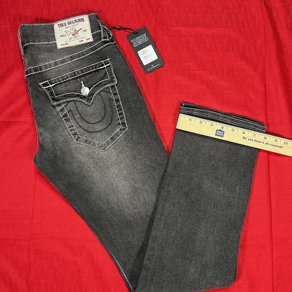 True Religion Jeans Mens Size 31x34 Ricky Big T Flap Relaxed Straight Gray Denim - Picture 1 of 14
